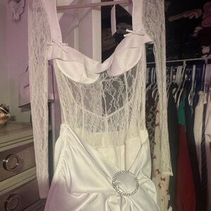 Elegant White Lace bodysuit Dress